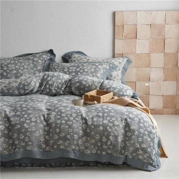 NEW Anthro Blue Grey Spotted Boho Queen / King Size Bedding Duvet Sham Case Set - Picture 1 of 11